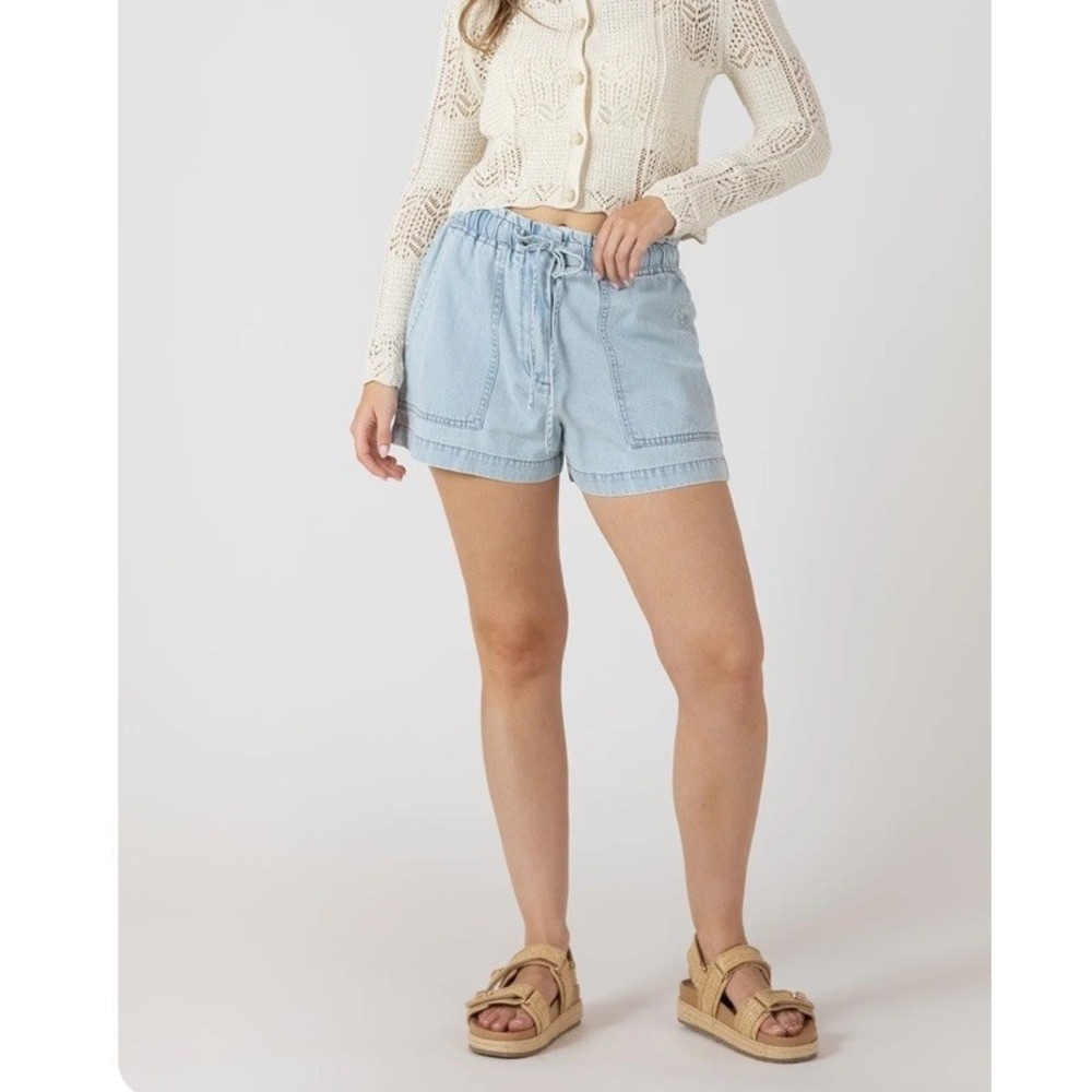 Dex Denim Drawstring Shorts In Bleach Wash Womens Size Small- Stretch